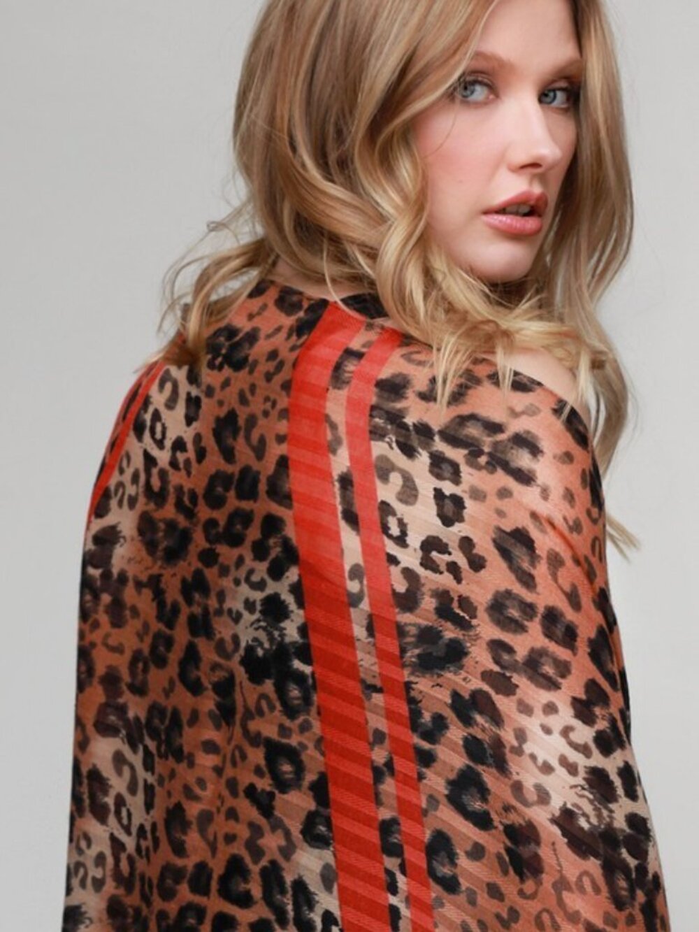 Leopard Print Scarf w/ Red Accent - Picture 4 of 7